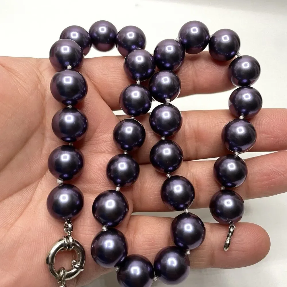 Stunning Purple Large Glass Pearl Beaded Knotted Necklace Statement Fashion